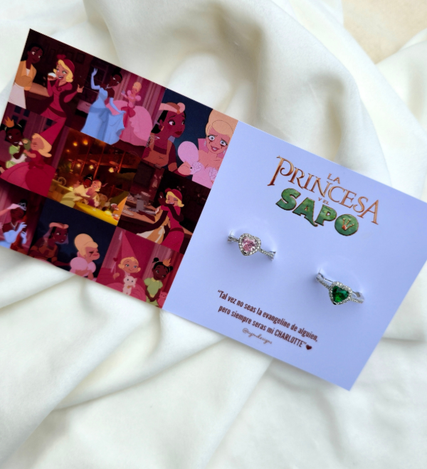 Producto - Par de anillos inspirados en la princesa y el sapo (Tiana y Charlotte)