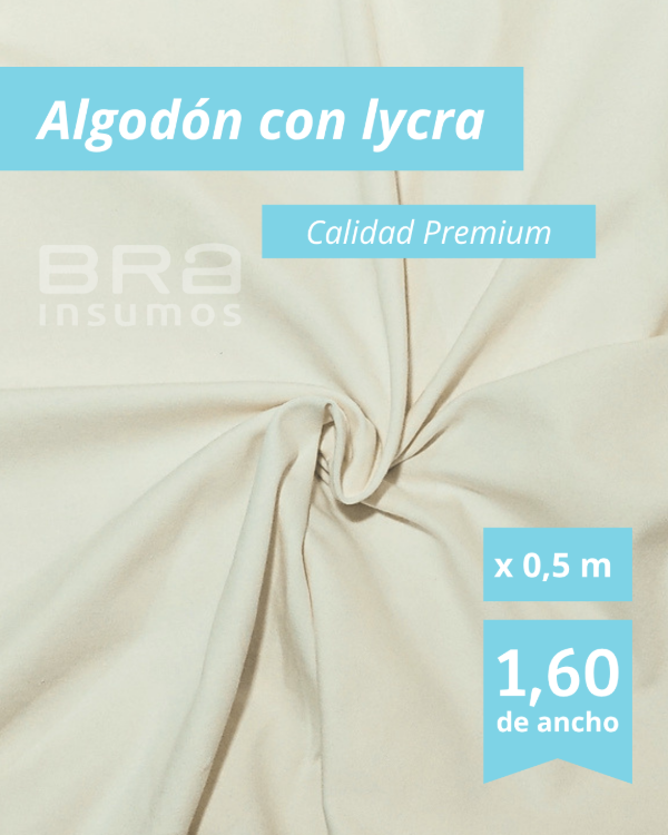 Producto - Algodón con Lycra Premium 1,6 m de Ancho - Crudo/ Hueso (x 1/2 Metro)