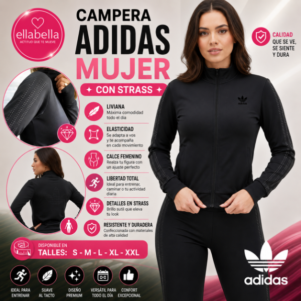 Producto - Campera Deportiva Adidas Negra con Strass Mujer