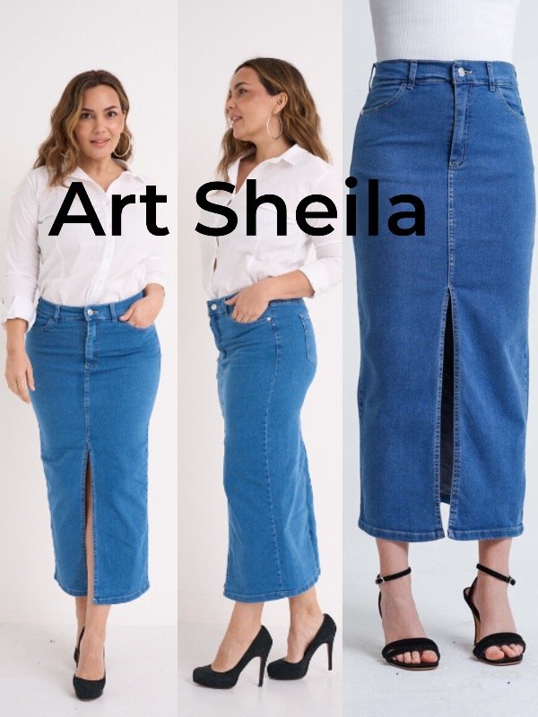 Producto - Sheila pollera de jeans Elastizada celeste