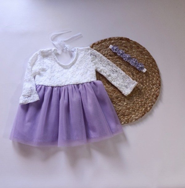 Producto - VESTIDO MARY MANGAS LARGAS BLANCO Y LILA