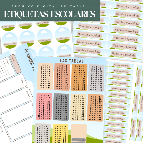 Producto - Etiquetas Escolares Editables en Canva