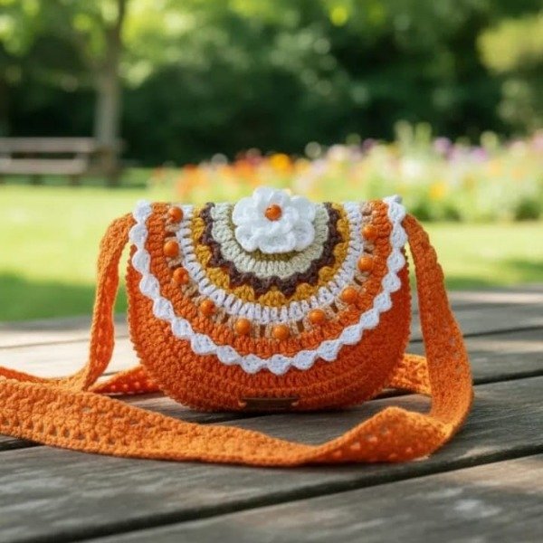 Producto - Cartera bandolera naranja para niñas tejida crochet