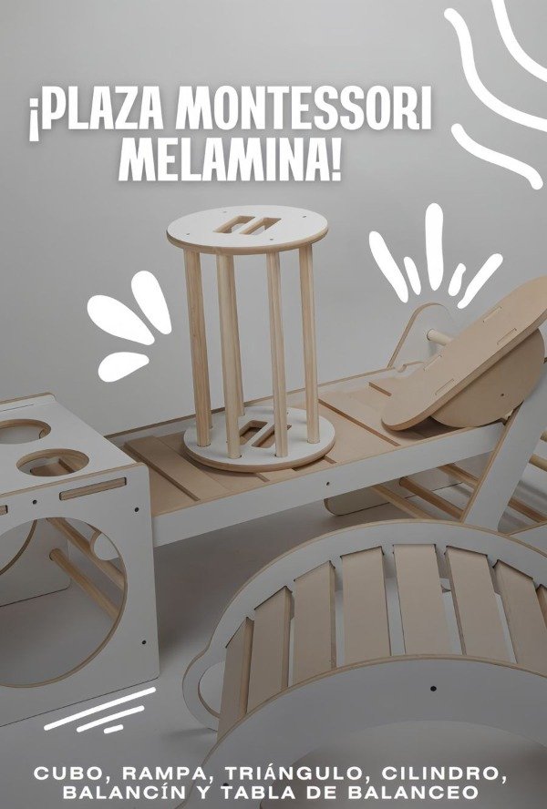 Producto - Plaza Montessori cubo rampa triangulo cilindro balancin y tabla de balanceo