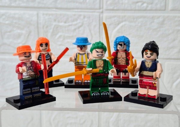 Producto - Figuras One Piece tipo lego x 6 todo articulado con bases y accesorios