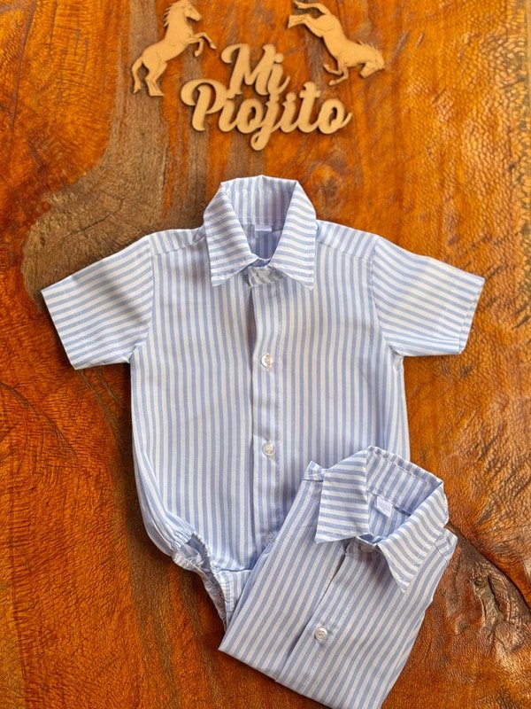 Producto - Body Camisa Rayitas Celeste MC