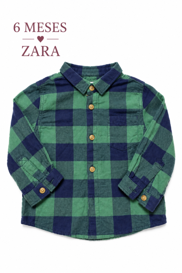 Producto - Camisa a cuadros verde y azul Zara 6 meses - 0
