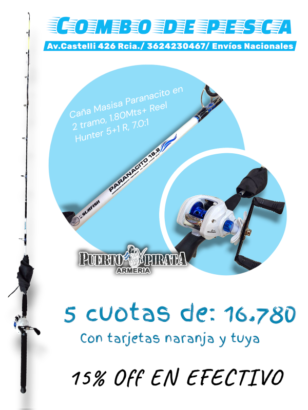 Producto - Combo reel huevito con caña 2 tramos 1.80Mts