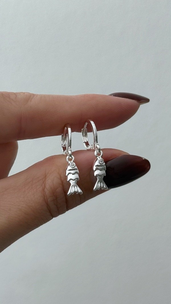 Producto - Argollas 12mm dije pescadito ACERO BLANCO