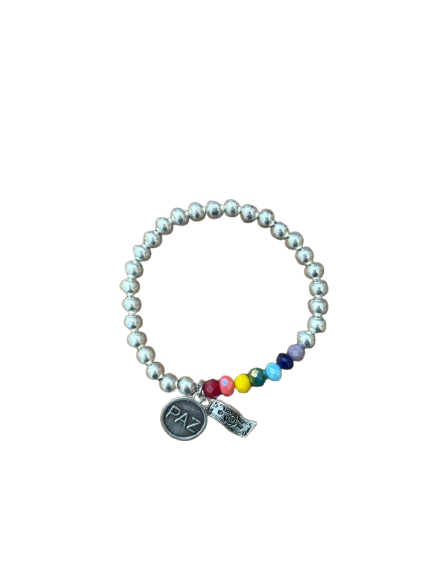 Producto - Pulsera Chakras plateada con dije paz y billete