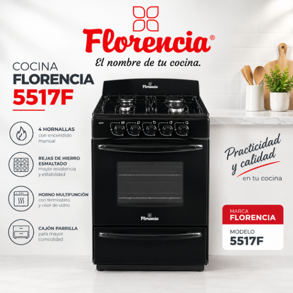 Producto - COCINA FLORENCIA NEGRA FLOR5517F - (MULTIGAS)