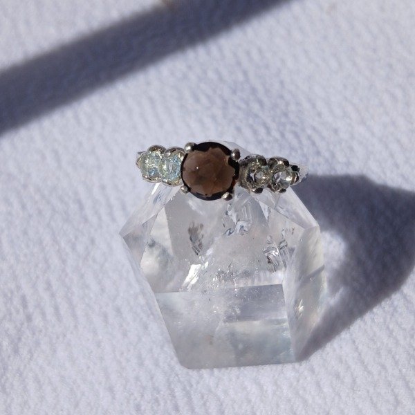Producto - Anillo plata 925 Cuarzo ahumado y Topacio claro n17 - 2