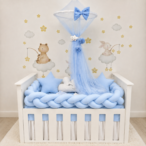 Producto - Set de Chichoneras para Cuna Emma Con Mosquitero Celeste - 6