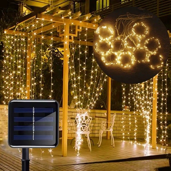 Producto - Cortina Solar 3x3mt Led Luces Alambre Con Ganchos 10tiras