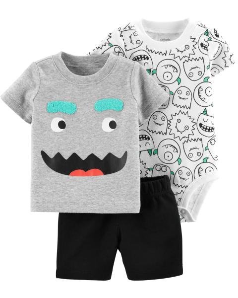 Producto - Trio Bebe Verano Gris Cara Monstruito