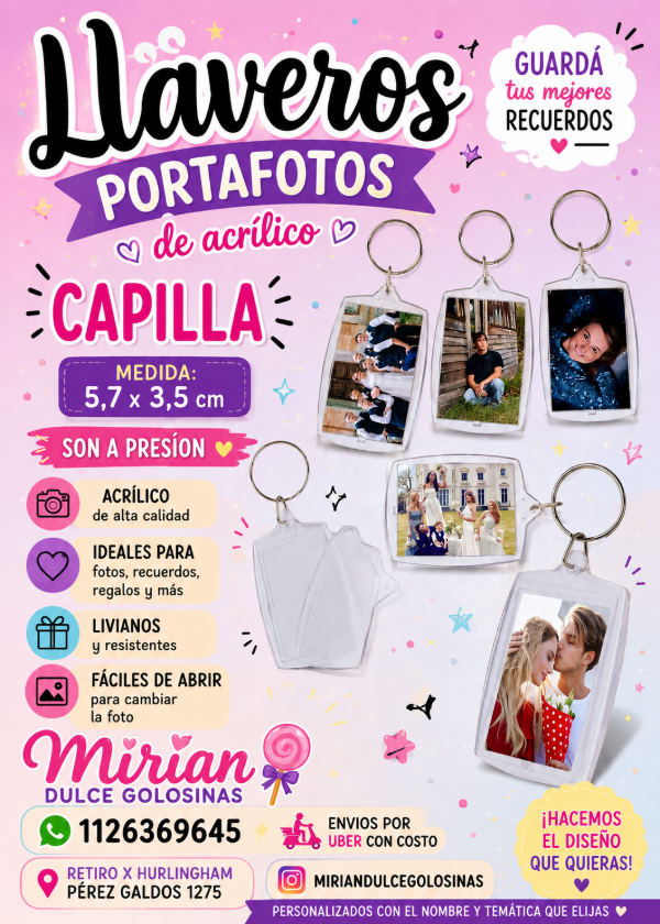 Producto - Llaveros portafotos de acrílico capilla 5,7x3,5cm x 10 un