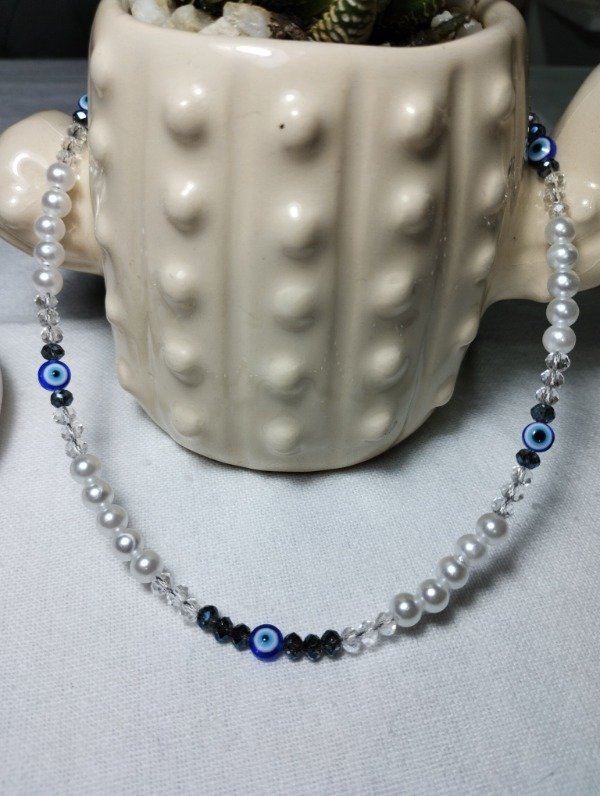 Producto - Collar perlas y cristales ojo turco