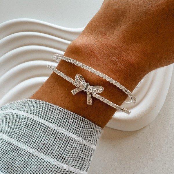 Producto - Brazalete moño con stras doble plateado