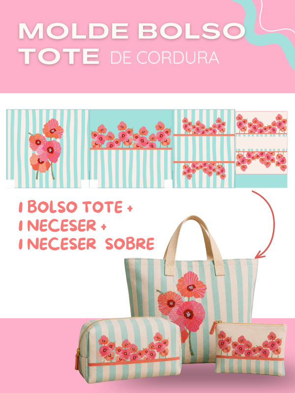Producto - MOLDE BOLSO TOTE - AMAPOLAS FONDO ACUA