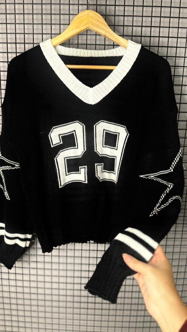 Producto - Sweater Knit Varsity Premium 29 negro blanco