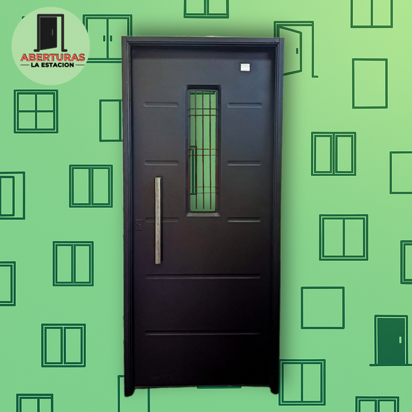 Producto - PUERTA DOBLE CHAPA INYECTADA NEGRA CON POSTIGO Y REJA DE HIERRO