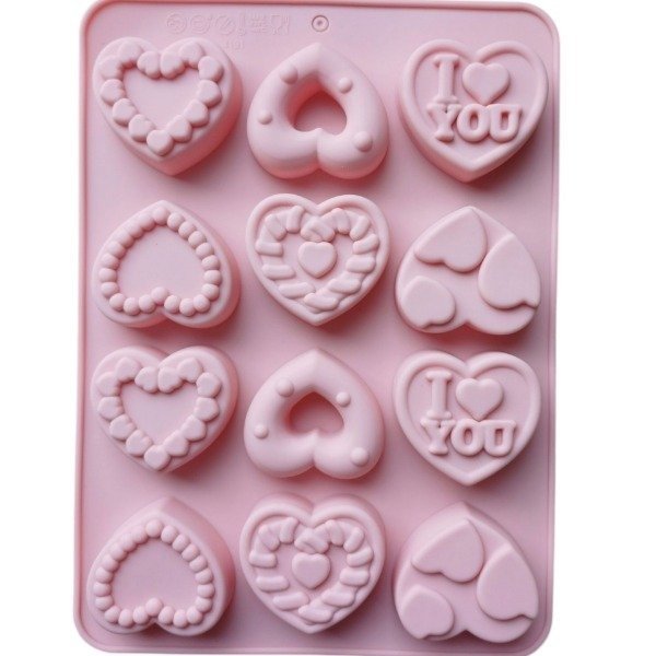 Producto - Molde Silicona Corazones Varios Sutidos x12 Ideal P/ Velas Jabones (0066F5)