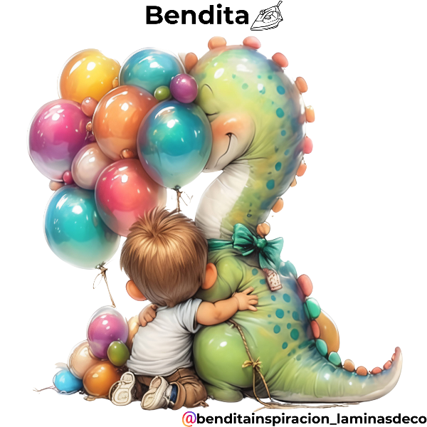 Producto - Bendita Plancha nene abrazando dinosaurio