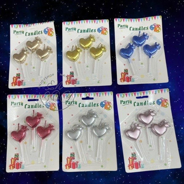 Producto - BLISTER X3 VELAS CORAZON COLORES METALIZADOS CUMPLE