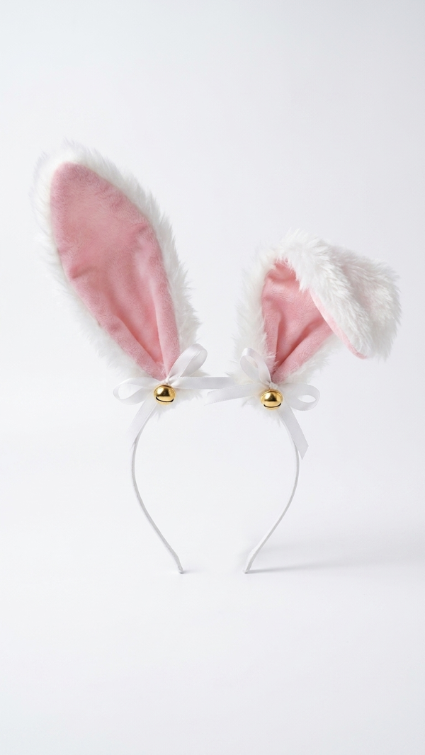 Producto - Vincha de conejo en peluche blanco con cintas y cascabeles - 0