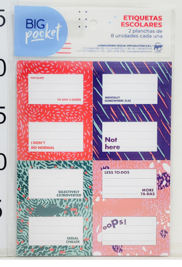 Producto - Plancha Etiquetas Escolares x16 Irónica PPR