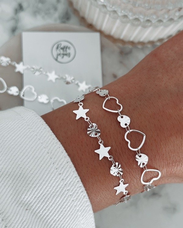 Producto - Pulsera corazones acero plateado