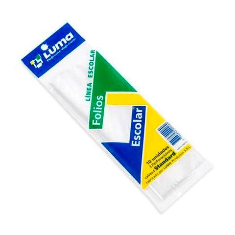 Producto - FOLIO ESCOLAR POLIETILENO ESTANDAR 35 MICRONES X10 UNIDADES LUMA
