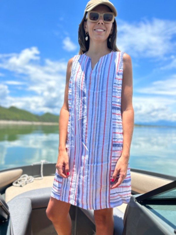 Producto - Vestido de Lino 100 Rayado - Olivia