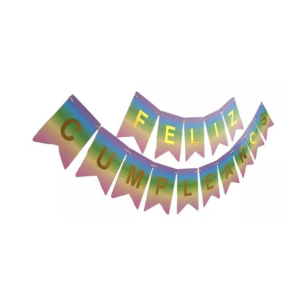 Producto - Banderin FELIZ CUMPLEAÑOS color degrade pastel con stamping dorado