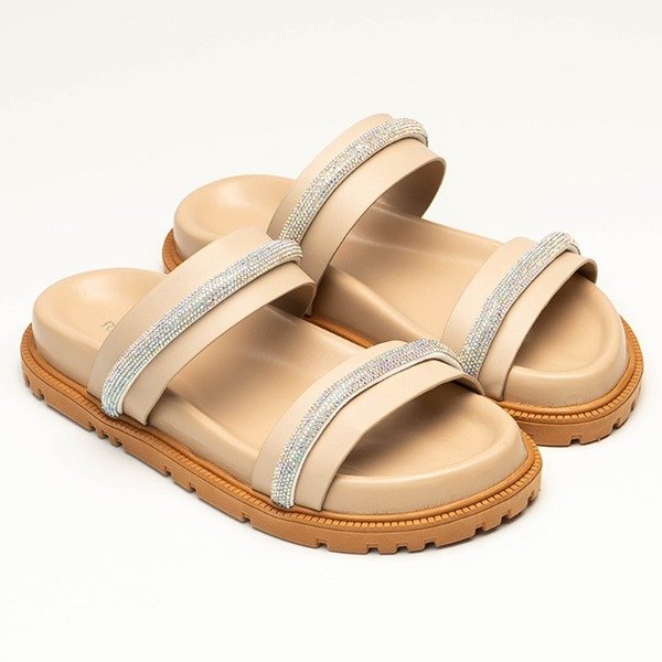 Producto - Sandalia "papete" RAFITTHY beige con tiras de strass COD.101081