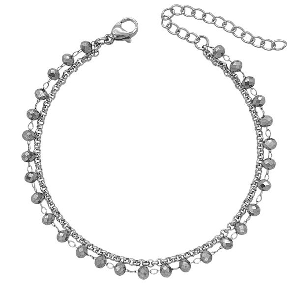 Producto - Pulsera de acero quirúrgico - Doble - Cristales - Gris