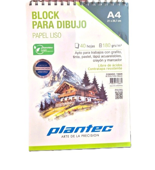 Producto - BLOCK PLANTEC PARA DIBUJO ANILLADO 180 GR. LISO A4 X40 HJ