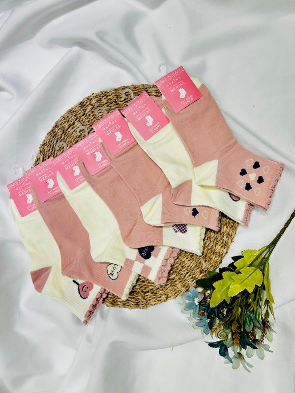 Producto - Art. M6042 - MAXIMA - Docena Media larga 3/4 Algodon de Mujer con Diseños Varios