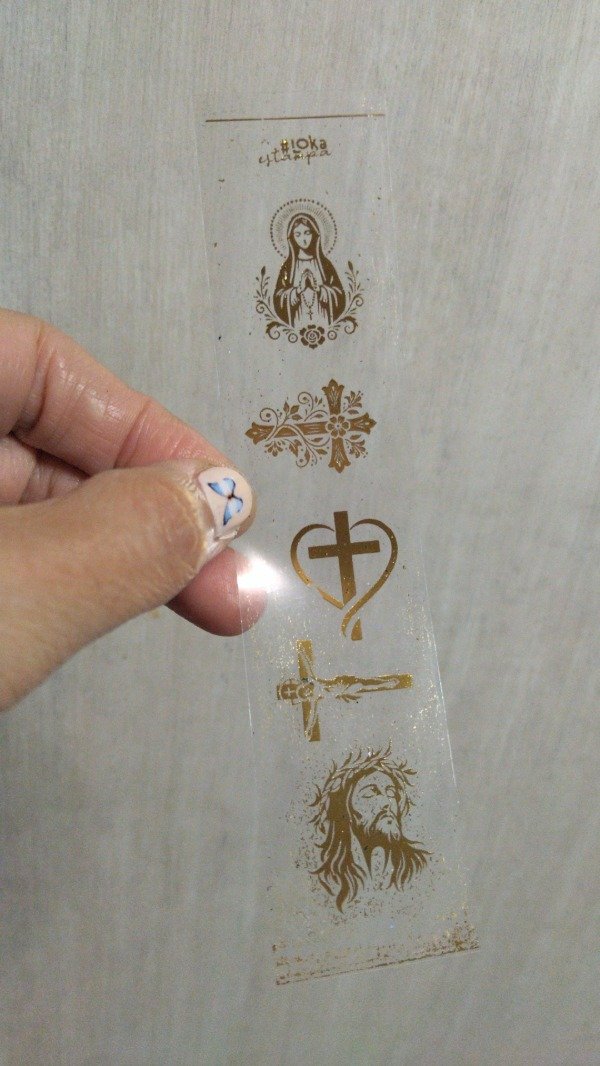 Producto - Estampa SHINE Acetato 3 5x14, 5cm Religión #1 Oro ni