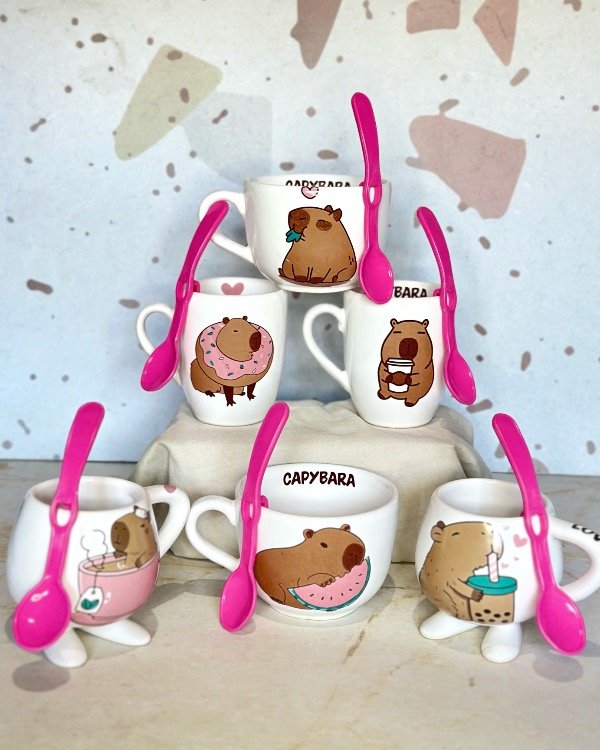 Producto - Kit N13 Capybara "2 Patitas Gr + 2 Bombé Blancas + 2 Tazones Blancos + 6 Cuch."