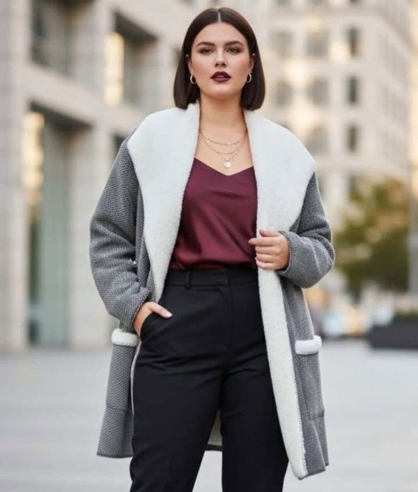 Producto - Sacon Importado Abrigo Gris Forrado con Pielcita abarca XL-XXL Promo