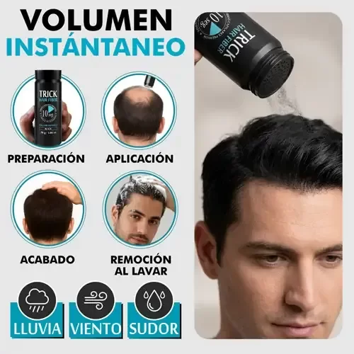 Aplicación en 3 pasos de Fibras Trick Hair Fiber - Fijación directa sobre cabello seco.