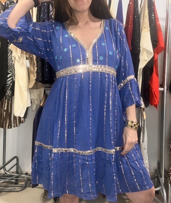 Producto - Vestido Large 110-115 cm India Premium Lentejuelas Transferencia 59.000 Azul