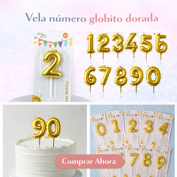 Producto - Vela número globito 10cm Dorada