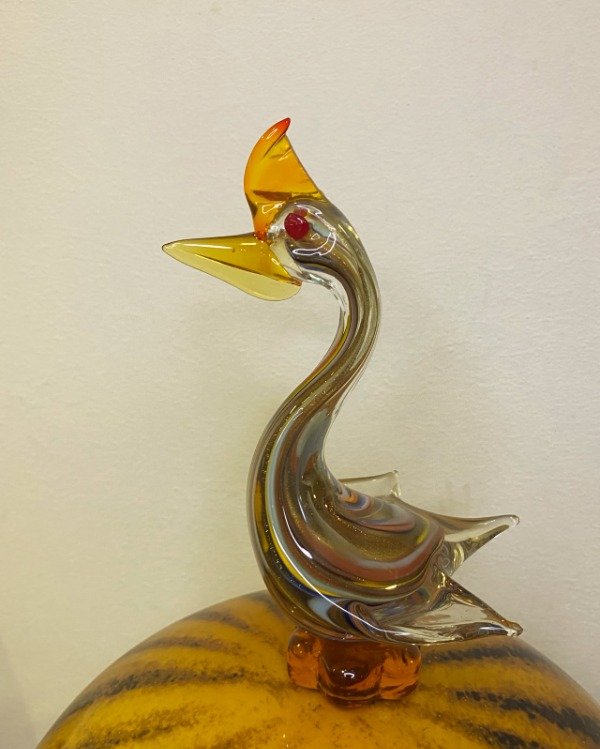 Producto - Figura De Cristal De Murano  Color Ámbar Y Dorado