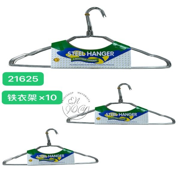 Producto - Pack De 10 Perchas De Acero Inoxidable Slim Plateado 21625
