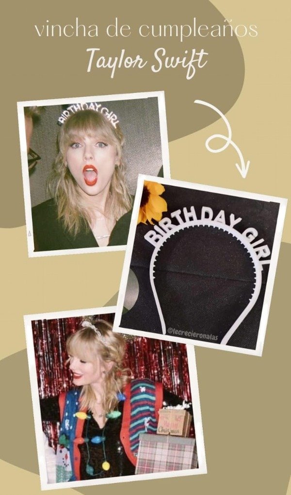 Producto - Vincha , diadema birthday girls. Taylor Swift