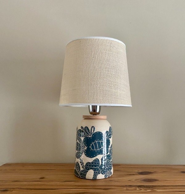 Producto - Lámpara Tambor Flor Azul noche. Tamaño grande- a pedido