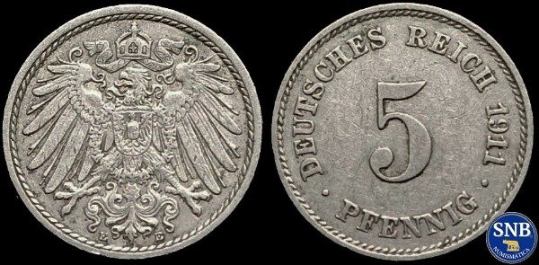 Producto - Imperio Alemán - 5 Pfennig (1911 A) KM #11 [VF]