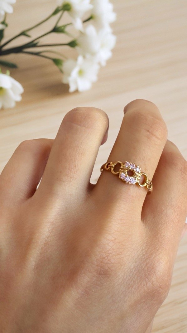 Producto - Anillo de ORO 18K piedras rosadas y blancas